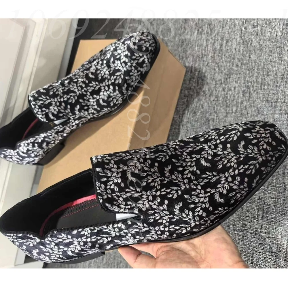Formal Upper Wear Men - Erkek Siyah Çiçek Desenli Slip-On Loafer'lar,