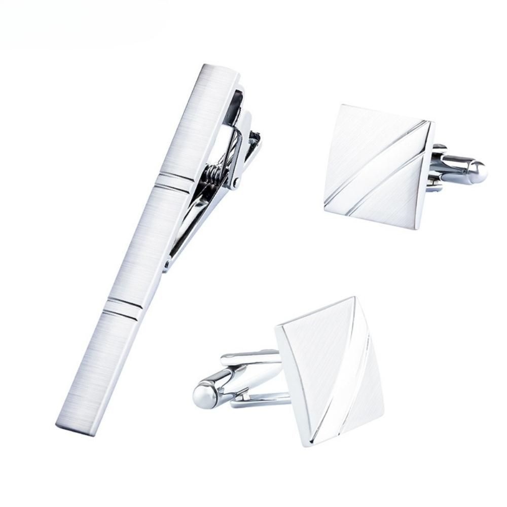 Cufflinks Silver Set - Bir Set Erkekler Yeni Gümüş Kare