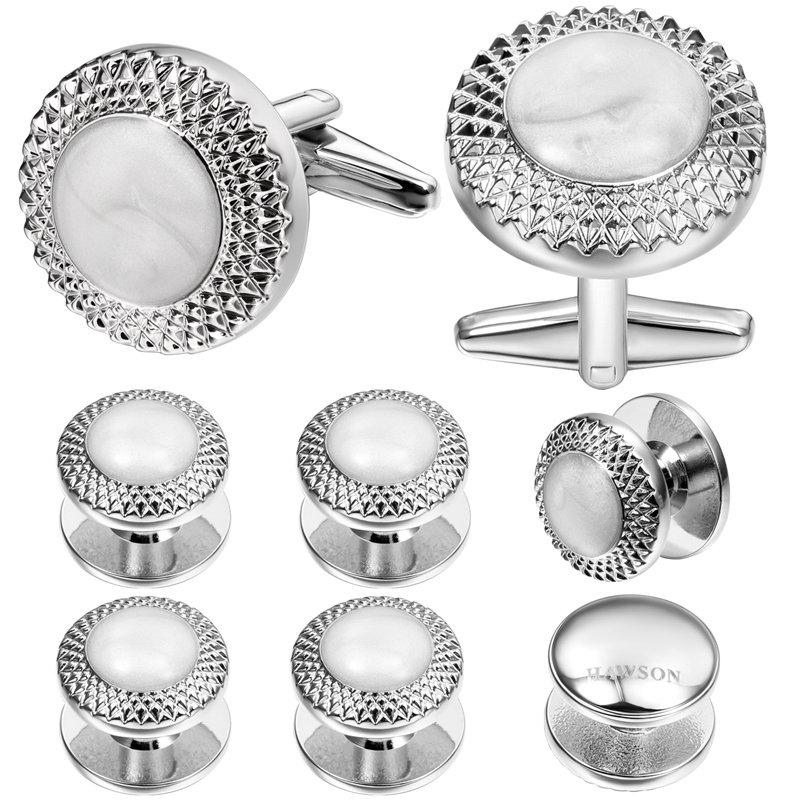 Cufflinks Silver Set - HAWSON Gümüş Kaplama Opal Kabuk İşlemeli