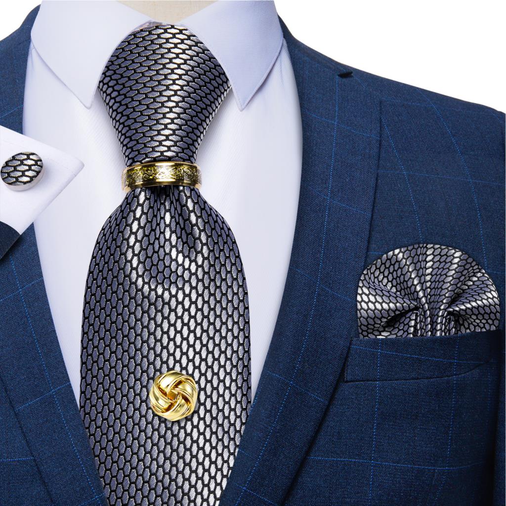 Gümüş siyah ekose ipek kravatl - Cufflinks Silver Set incelemesi ve fiyatı