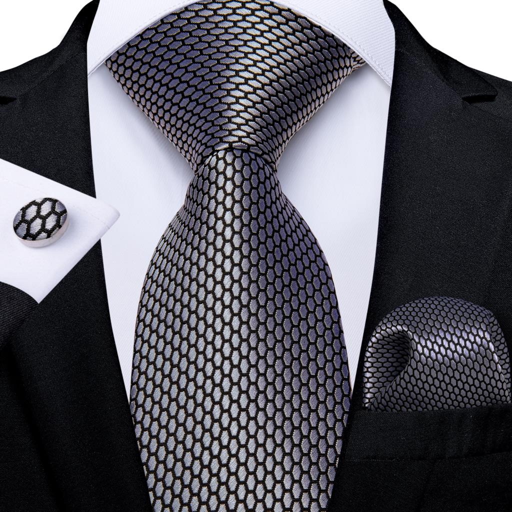 Gümüş siyah ekose ipek kravatl - Cufflinks Silver Set incelemesi ve fiyatı