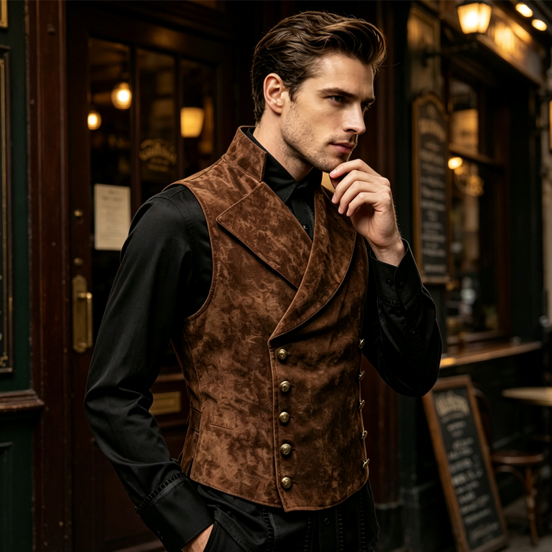 Erkek Retro Süet Yelek, Yaka D - Men'S Formal Wear Waistcoat incelemesi ve fiyatı