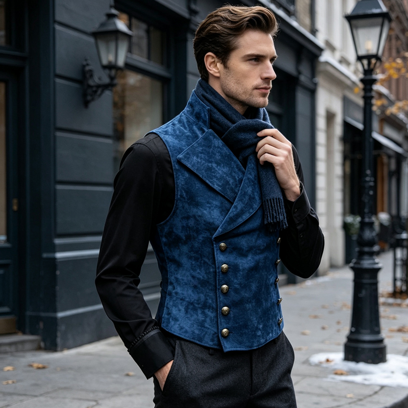 Erkek Retro Süet Yelek, Yaka D - Men'S Formal Wear Waistcoat incelemesi ve fiyatı